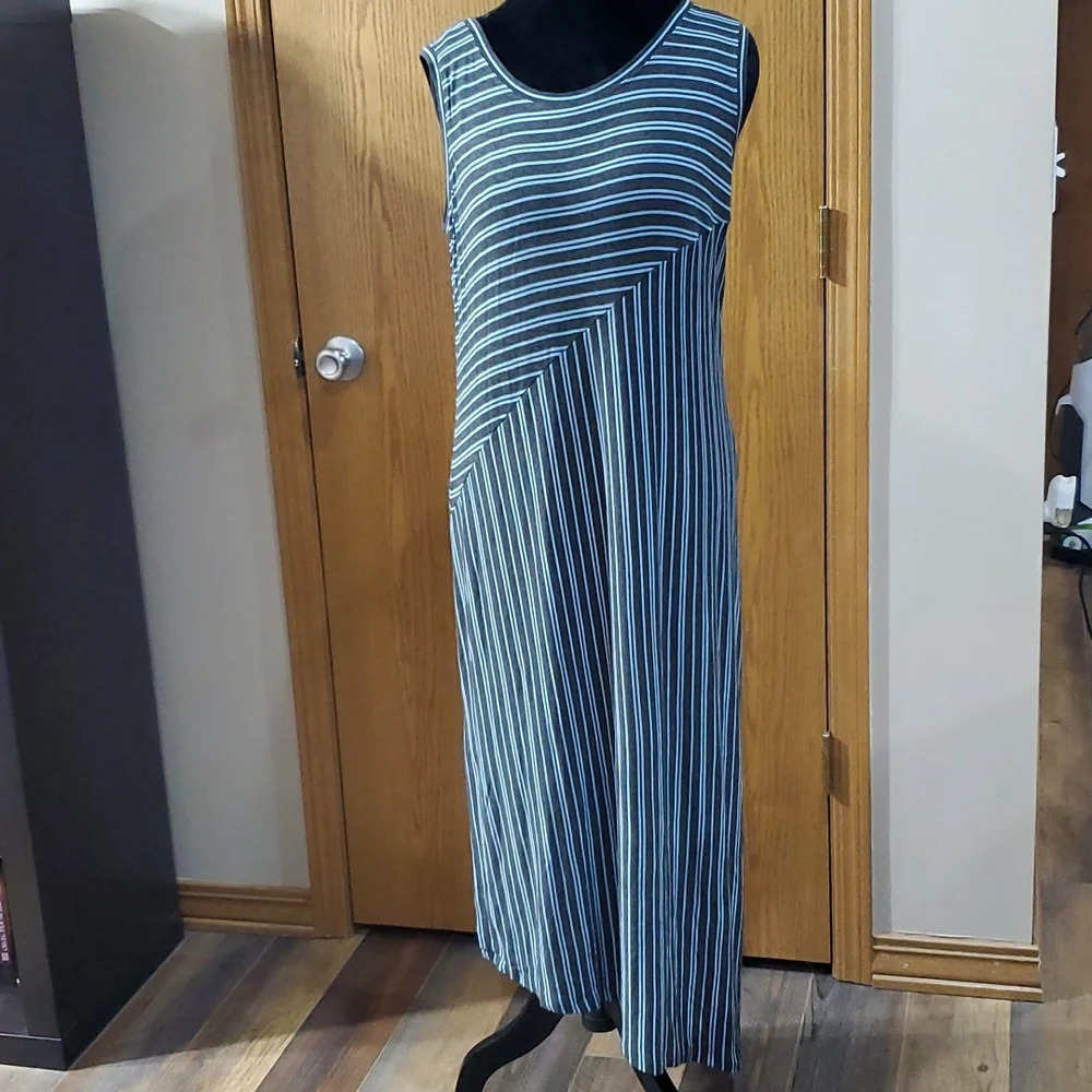 Cabi stretch asymmetric striped t-shirt sleeveless maxi dress
